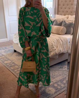 Set Jurk Casual Bedrukt Lantaarnmouwen Temperament