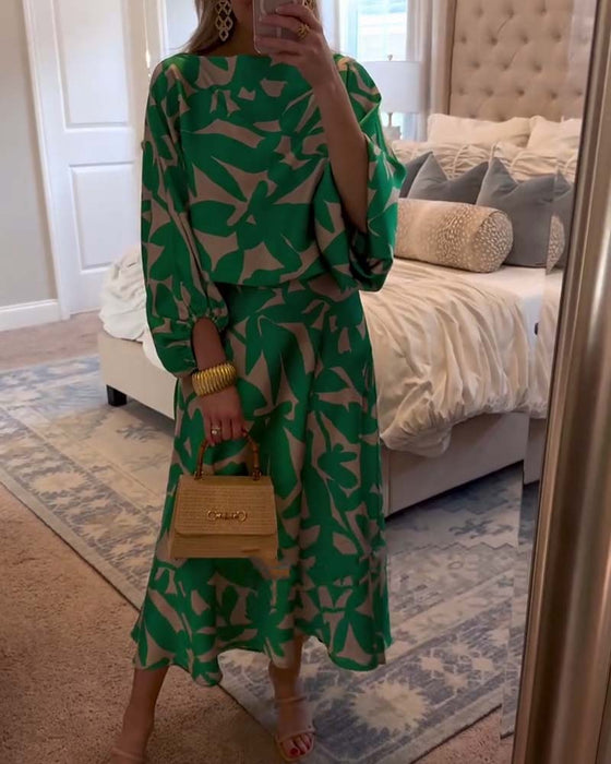 Set Jurk Casual Bedrukt Lantaarnmouwen Temperament