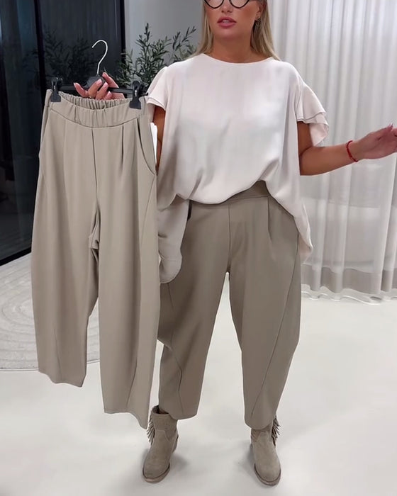 Modieuze Effen Kleur Broek Met Elastische Taille