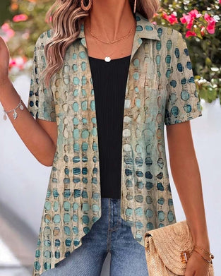 Blouse Vintage Polka Dot Slag Korte Mouw