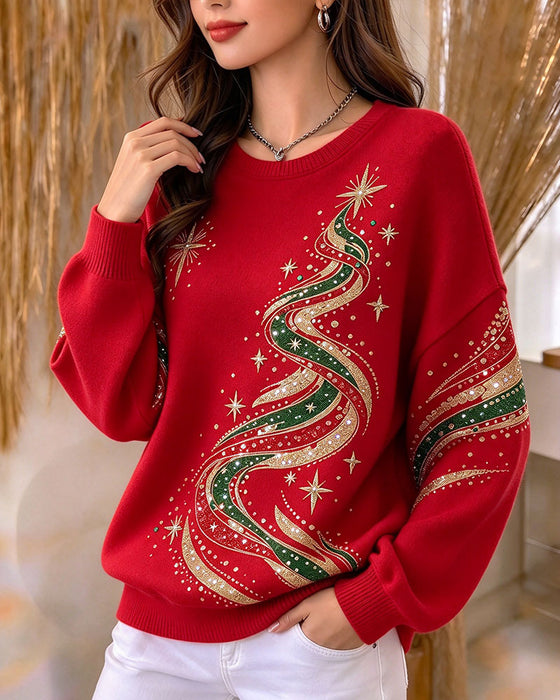 Sweatshirt Kerstboom Print Lange Mouw Los
