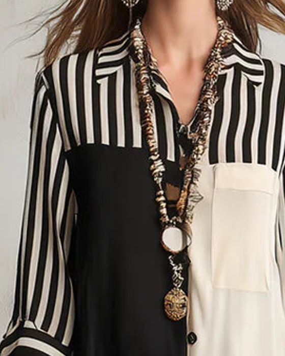 Jurk Kleurvlak Gestreept Contrast Shirt