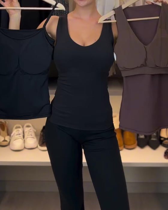 Tank Top U-Hals Mouwloos Slim Fit Effen Met Ingebouwde BH