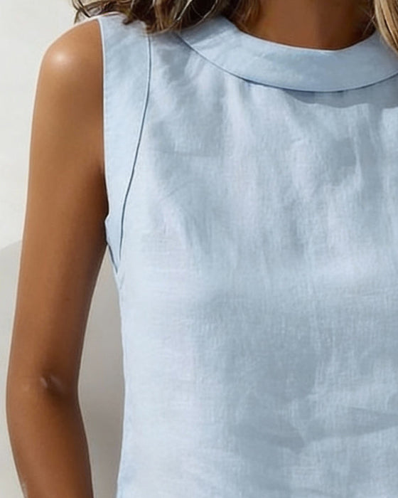 Blouse Zuiver Katoen Kraag Mouwloos