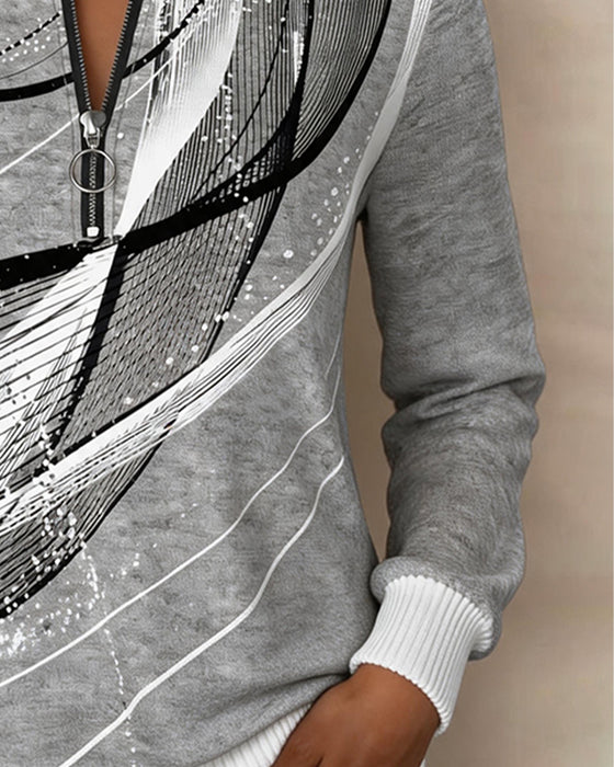 Sweatshirt Ronde Hals Rits Lijn Lange Mouw