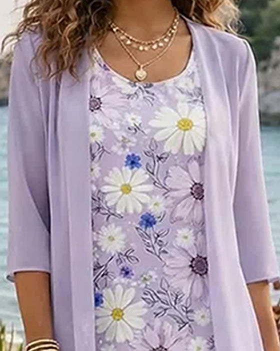 Set Bloemen Mouwloze Jurk Omslagshirt