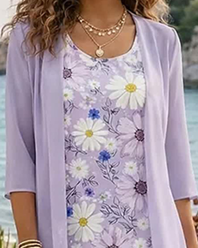 Set Bloemen Mouwloze Jurk Omslagshirt