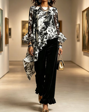 Blouse Inkt Tie-Dye Ruffle