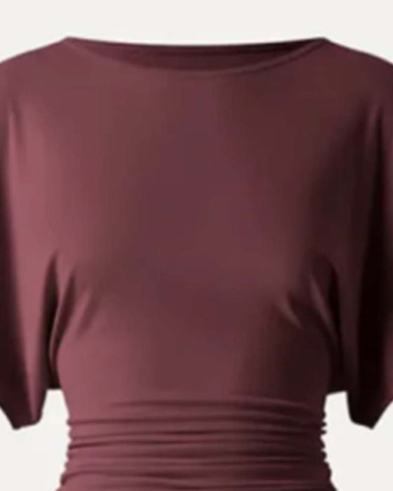 Blouse Casual Effen Geplooid Korte Mouw