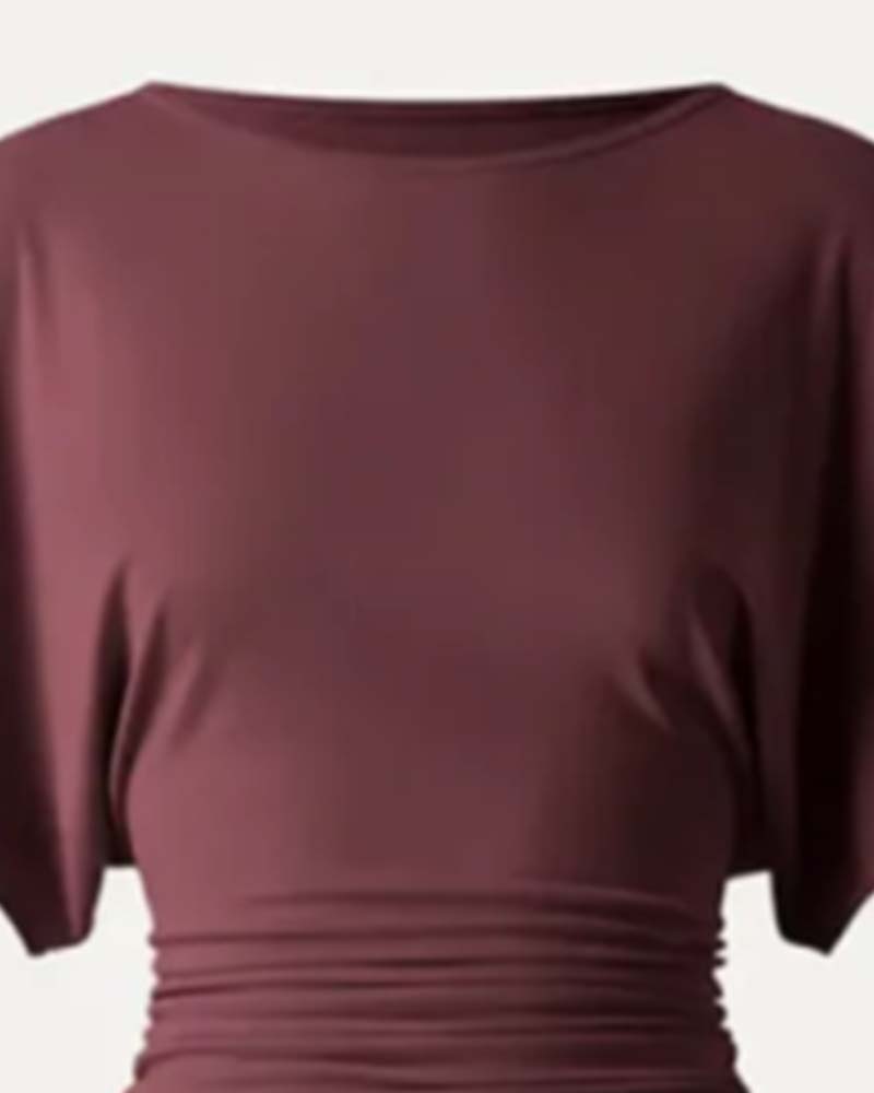 Blouse Casual Effen Geplooid Korte Mouw