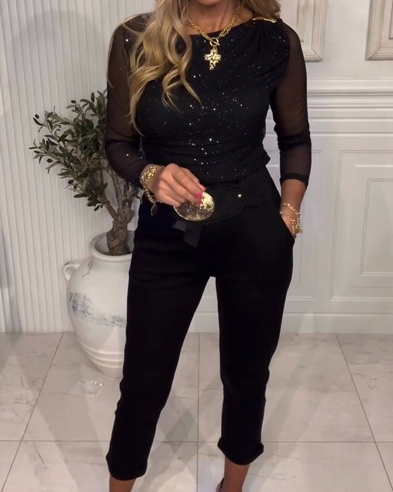 Langmouwige Top Met Pailletten En Patchwork