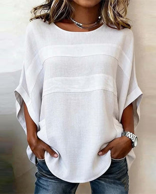 Blouse 100% Katoen Vleermuismouw Losse Pasvorm Ronde Hals