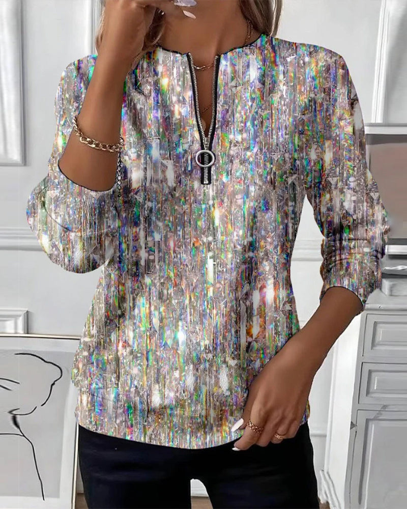 Geprinte Langmouwige Sweatshirt Met Halfrits