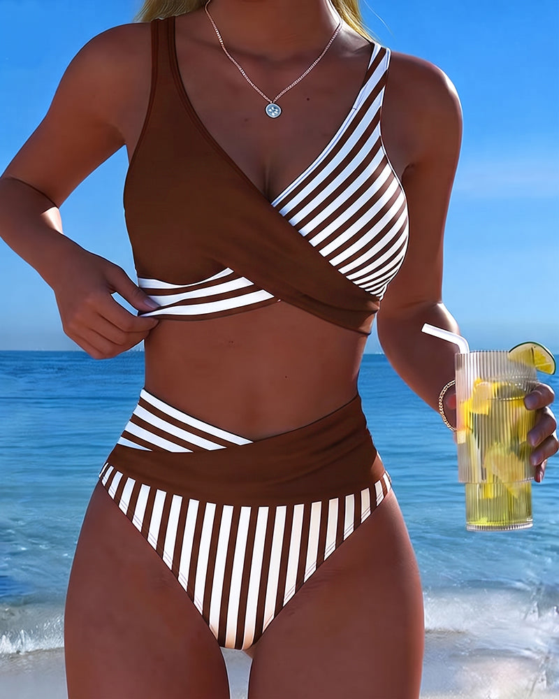 Bikini Gekruiste Strepen Bedrukt
