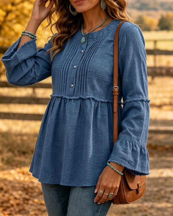 Blouse Effen Kleur Ronde Hals