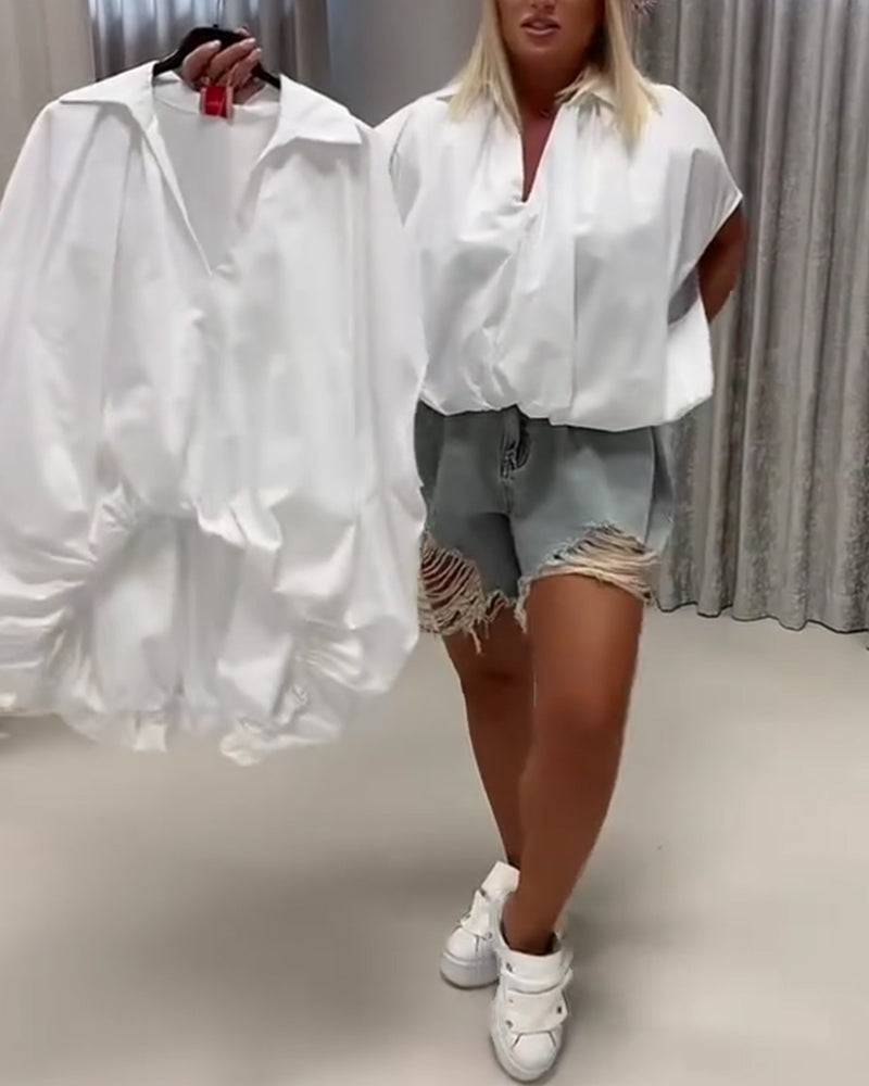 Blouse Knoopsgat Loose Fit Vleermuismouw