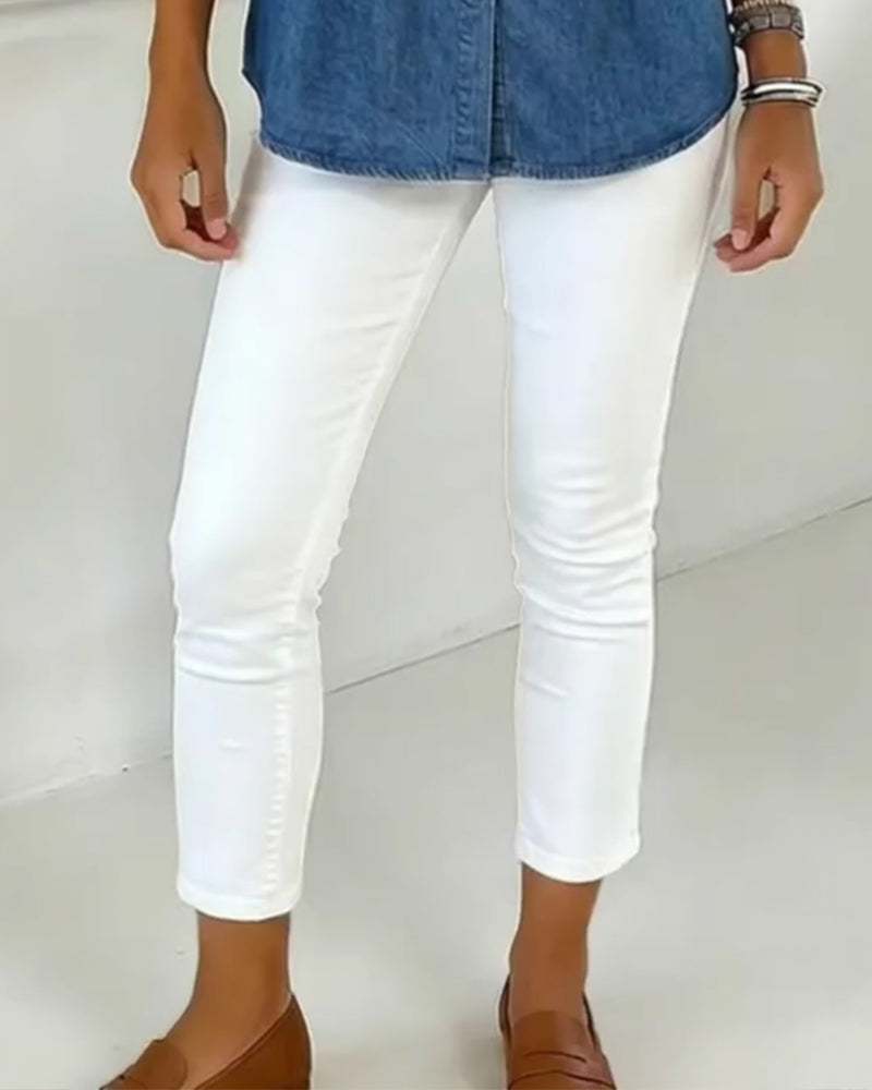 Broek Hoge Taille Slim-Fit Geknipt