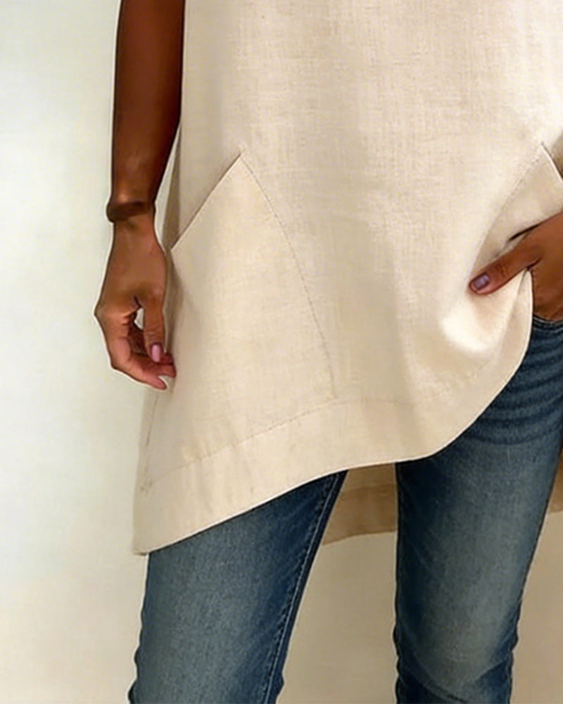 Blouse Onregelmatige Ronde Hals Zak