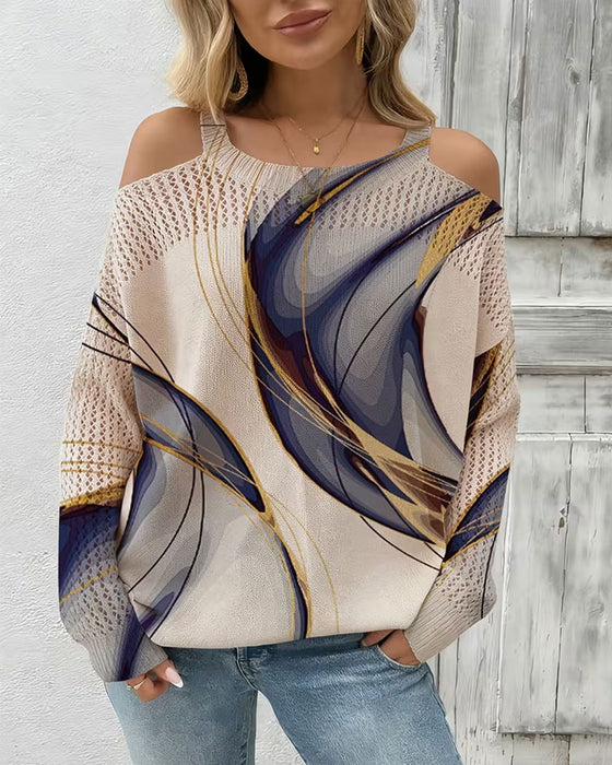 Pullover Stijlvol Print Uitgesneden Off-Schouder