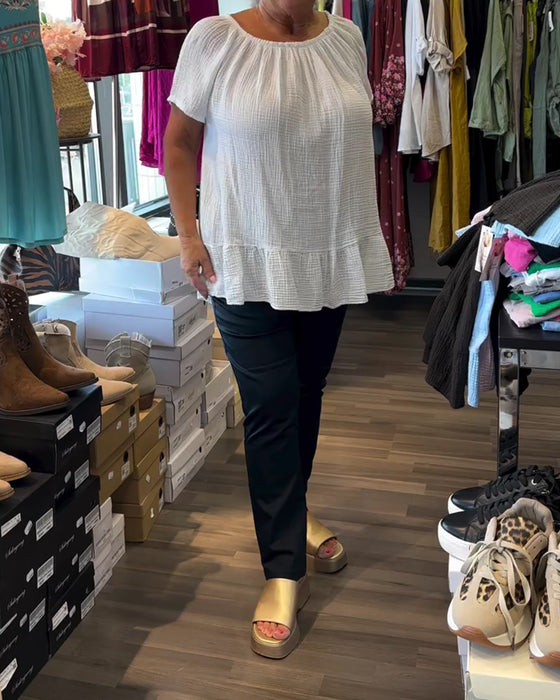 Blouse Ronde Hals Gerimpeld Relaxed Effen