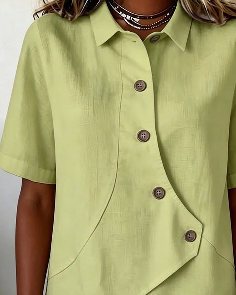 Overhemd Asymmetrisch Katoen-linnen Knoopsluiting Button-Down