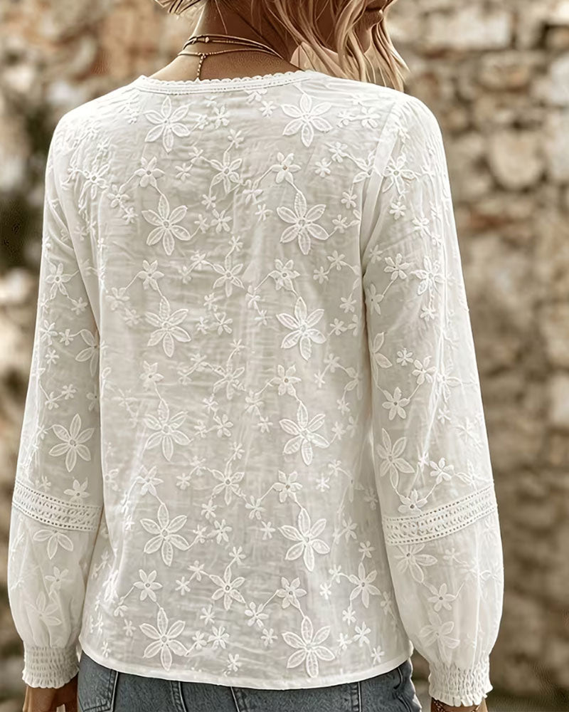 Blouse Ronde Hals Gerimpeld Kant
