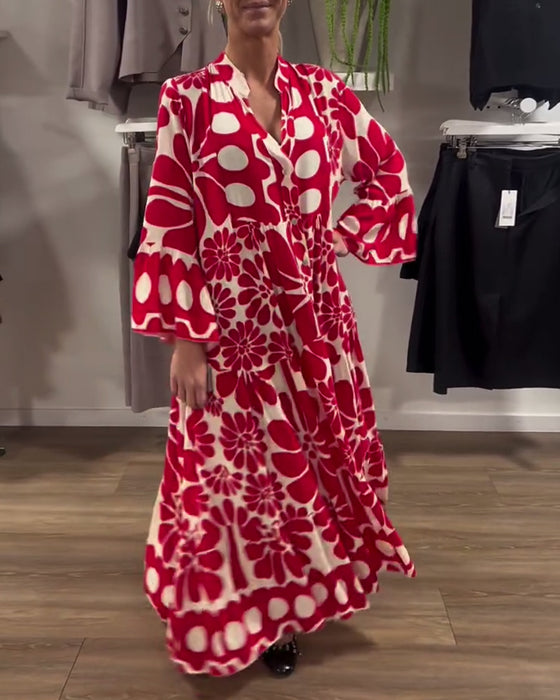 Jurk V-Hals Los Plus Size Bloemenprint