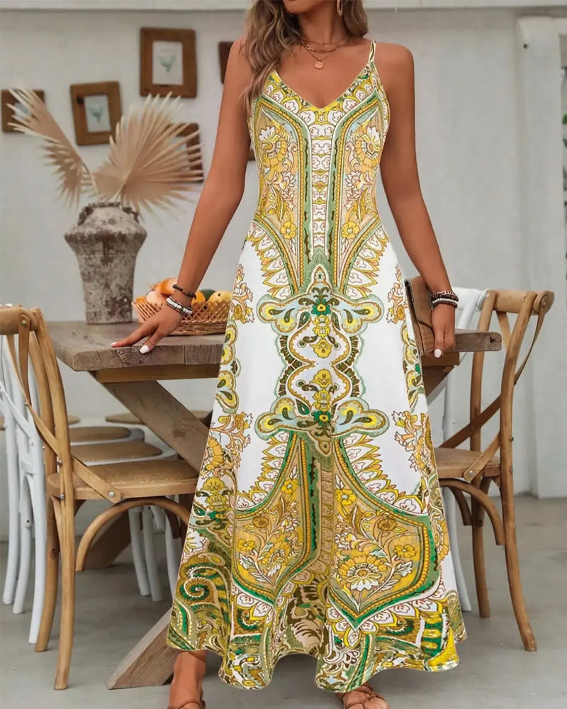 Jurk Vintage Print Camisole Maxi