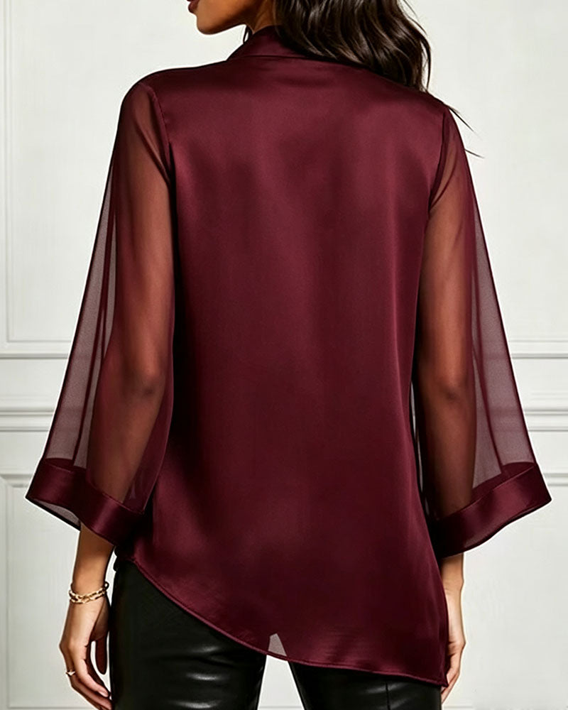 Blouse Mock Neck Onregelmatig Effen Sheer