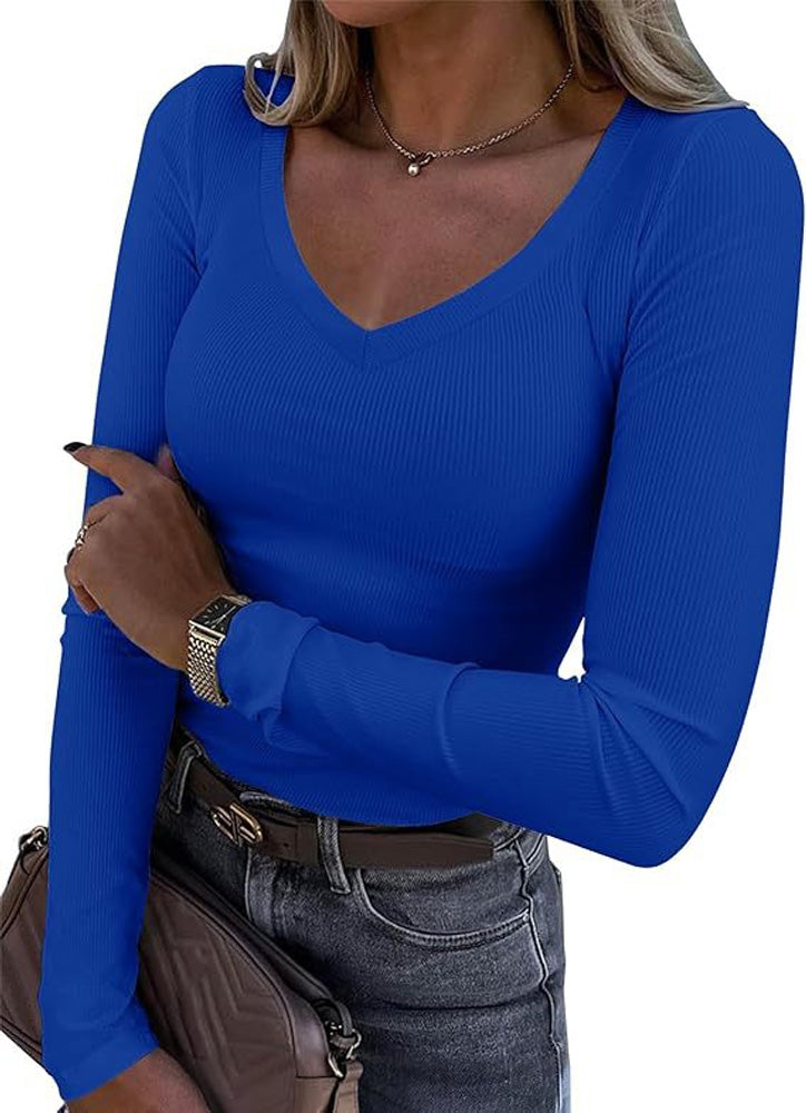 Top V-hals Slim Lange Mouw