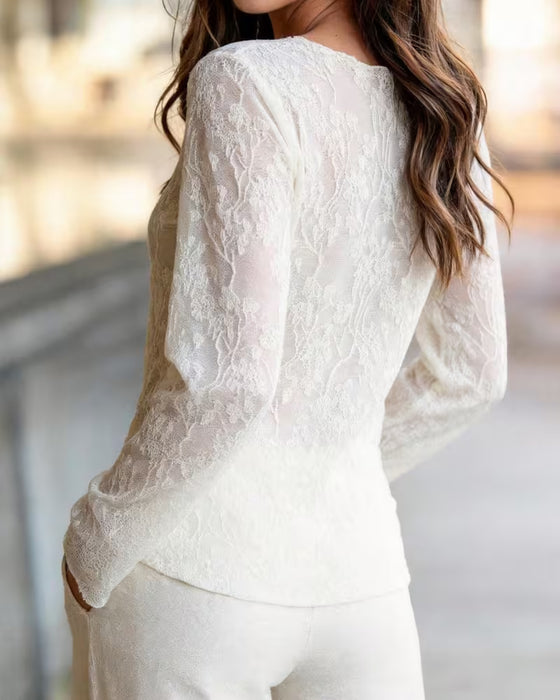Blouse Ronde Hals Kant Sheer Aansluitend