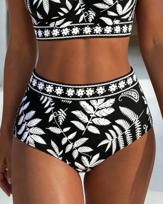 Bikini Botanische Print Hoge Taille
