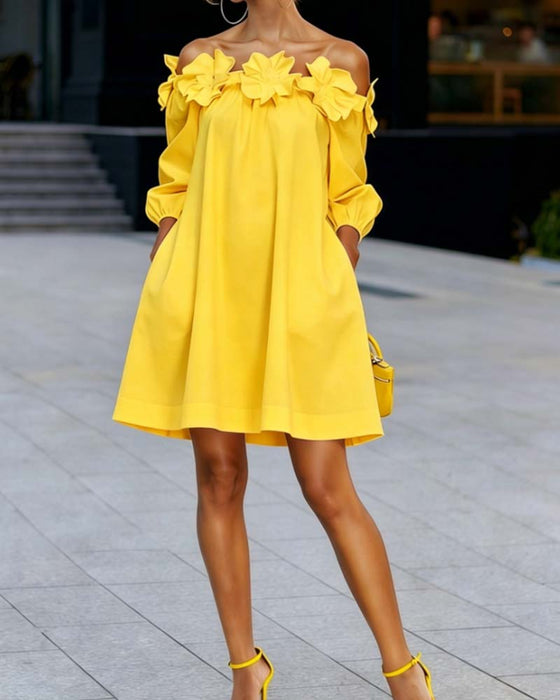 Jurk Off-Shoulder Bloemig Accent