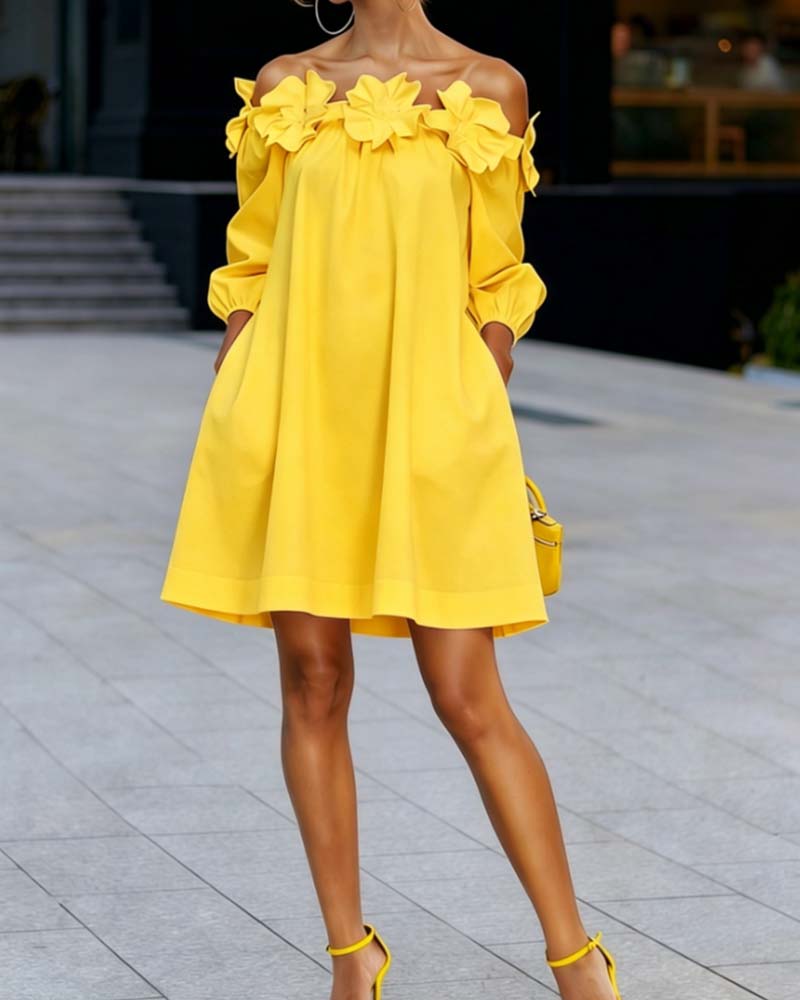 Jurk Off-Shoulder Bloemig Accent
