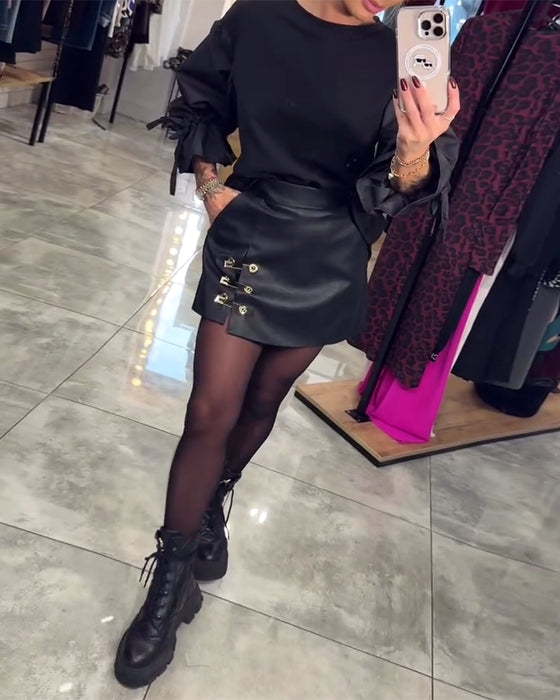 Effen gekleurd elegant pullover-sweatshirt met ronde hals