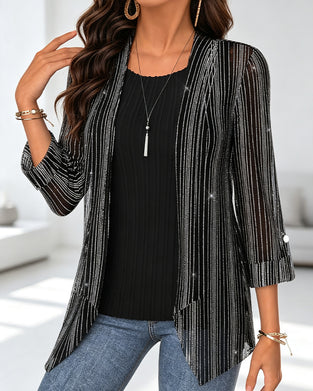 Blouse Fake Tweedelig Lijn Print
