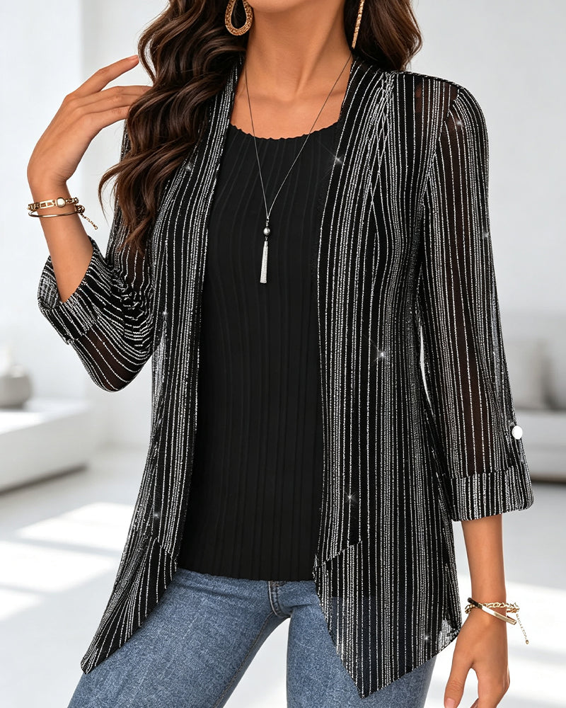 Blouse Fake Tweedelig Lijn Print