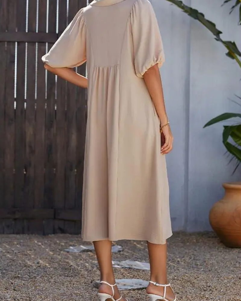 Jurk V-Hals Klep Pof Mouw Maxi