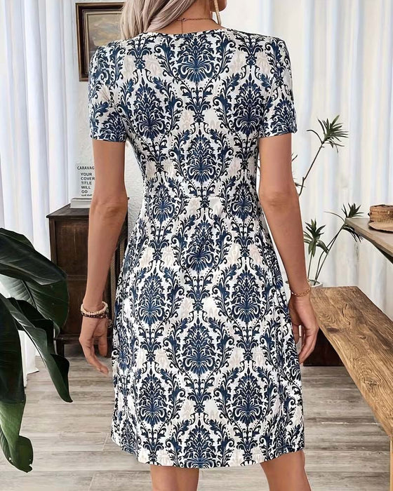 Jurk V-Hals Gerimpeld Hoge Taille Bohemien
