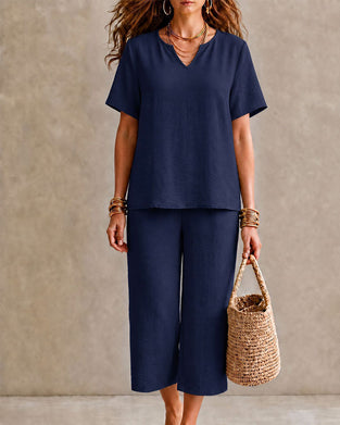 Set Korte Mouw Top En Geknipte Broek