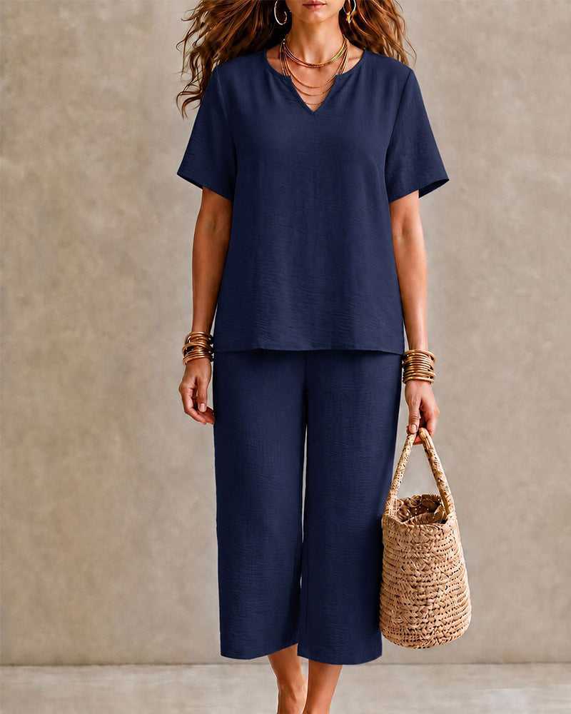 Set Korte Mouw Top En Geknipte Broek