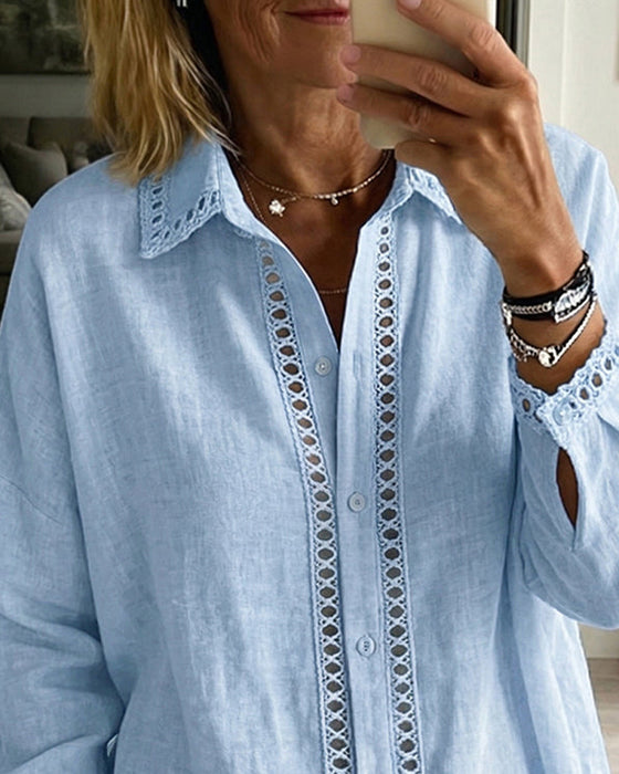 Shirt Hol Uit Kant Patchwork Rever