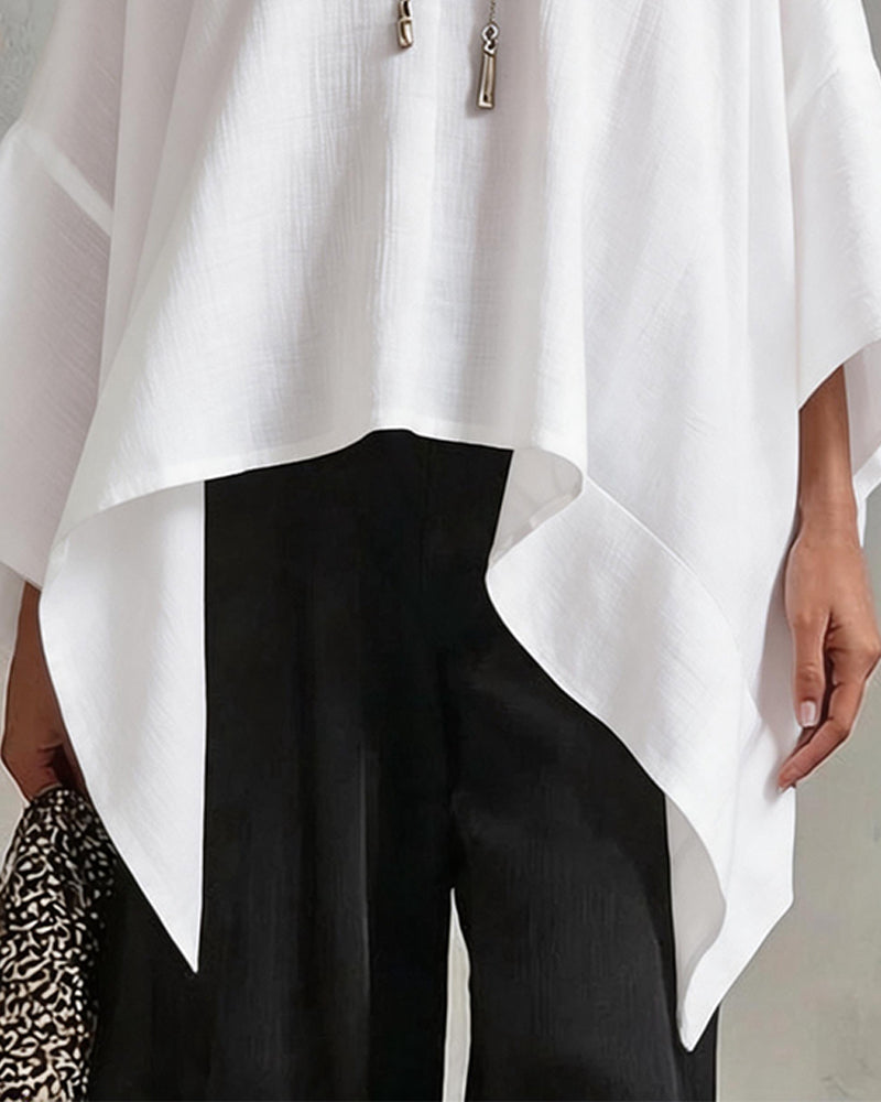 Blouse V-Hals Onregelmatige Vleermuismouw Los