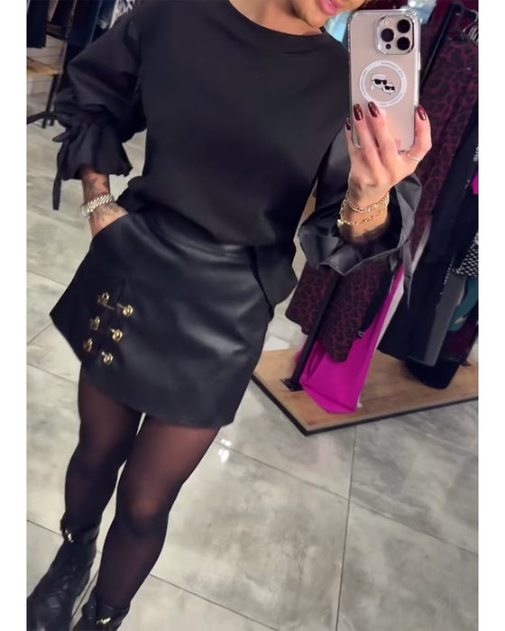 Effen gekleurd elegant pullover-sweatshirt met ronde hals