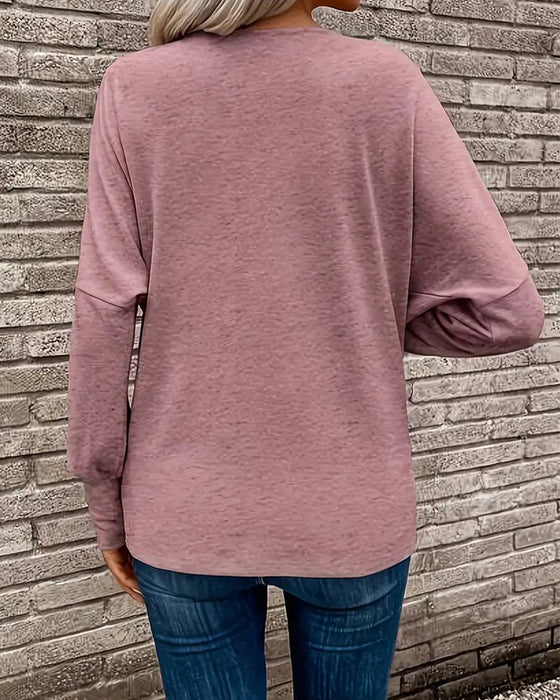 T-Shirt Mock Neck Effen Knoop Lange Mouw