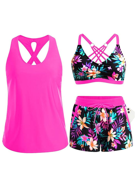 Bedekking En Bikini Crisscross Mouwloze Top + Trekkoord Bedrukte Broek Voor