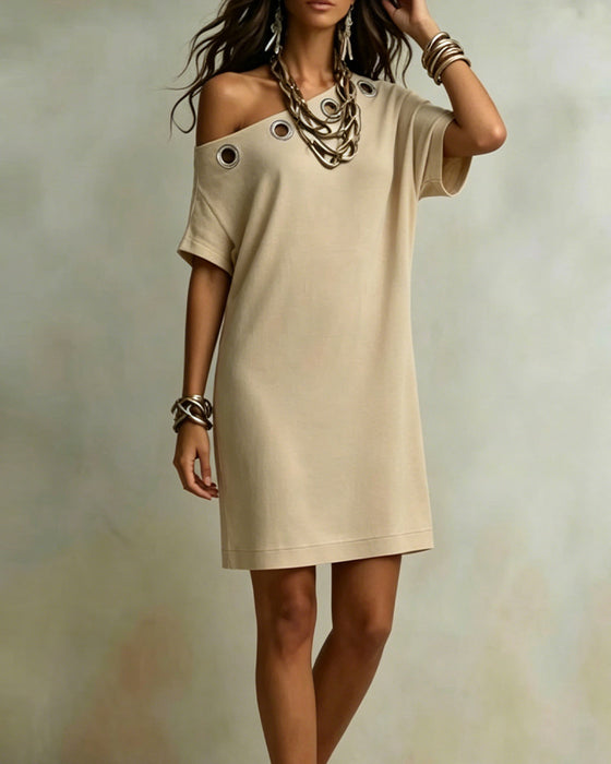 Jurk Effen Kleur Een-Schouder Ring T-Shirt