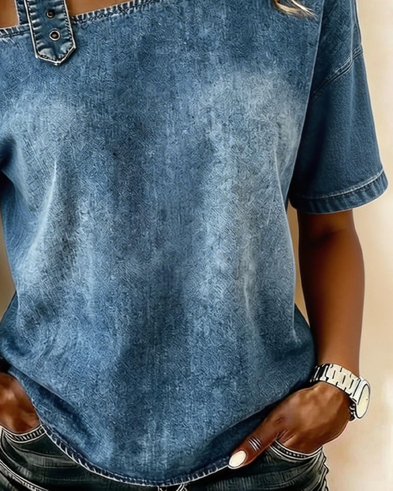 Top Een Schouder Metaal Gesp Denim