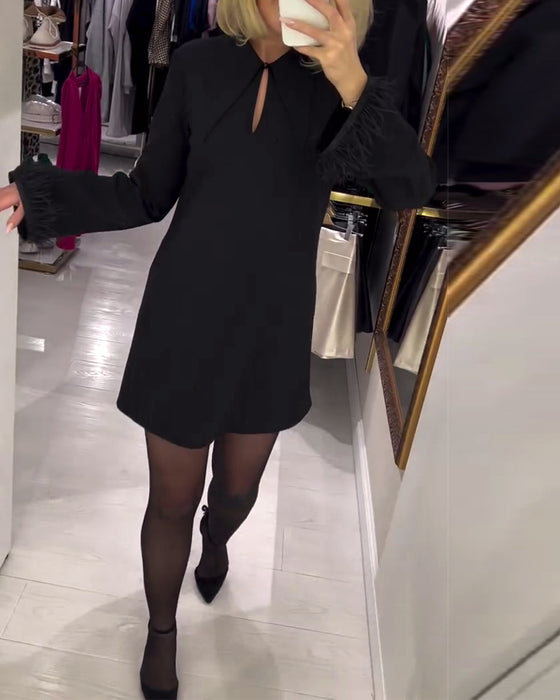 Effen Kleur Rechte Jurk Met Lange Mouwen