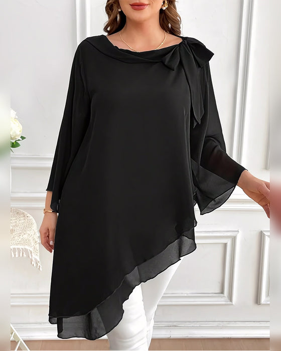 Blouse Schuin Kraag Strik Onregelmatig